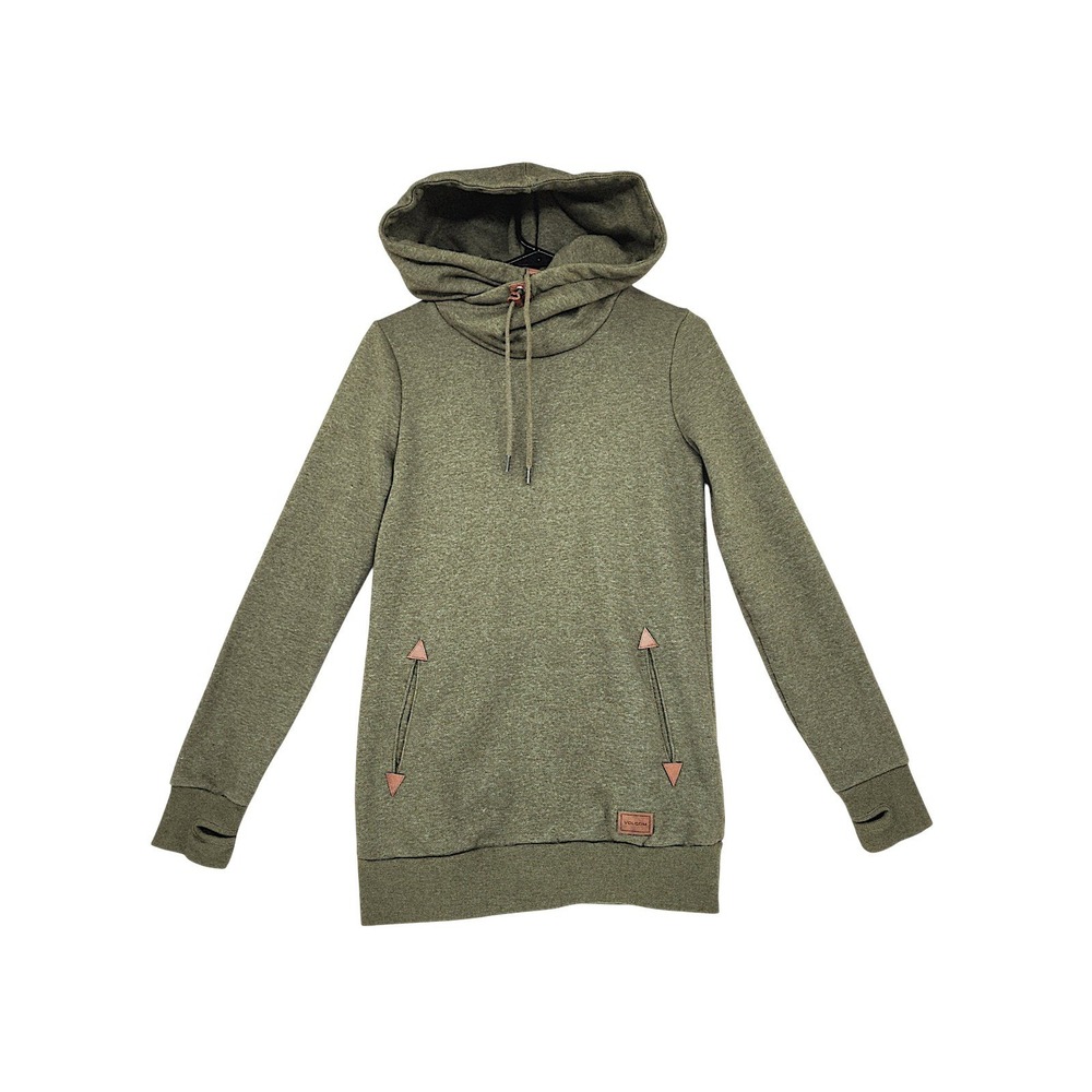 Volcom Long Tall Tower Hoodie S Womens Olive Green Cowl Neck Thumbhole Pullover